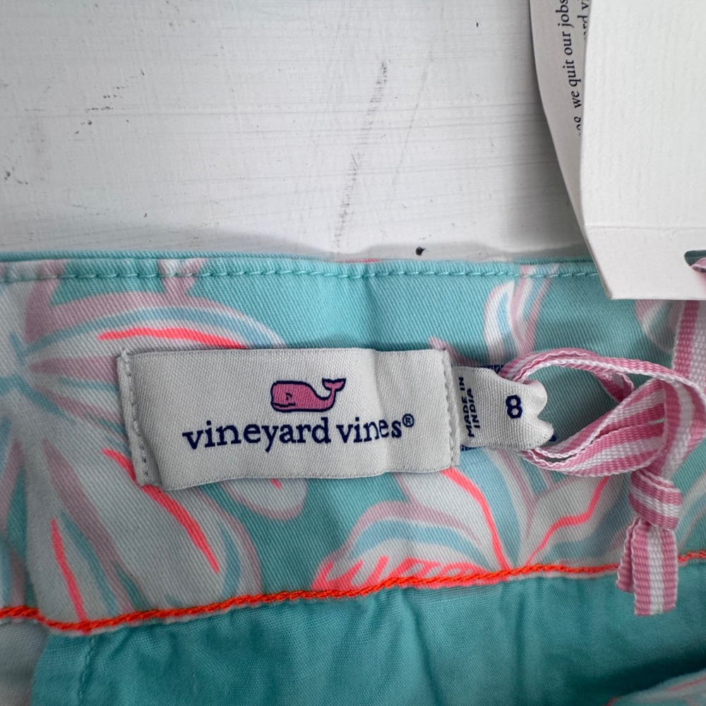 Vineyard Vines Womens Aqua Floral Chino Shorts Pink Cay Teal Size 8 NWT Tropical - Picture 3 of 7